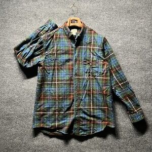 LL Bean Plaid Long Sleeve Flannel Mens Large Slightly Fitted Multicolor Cotton